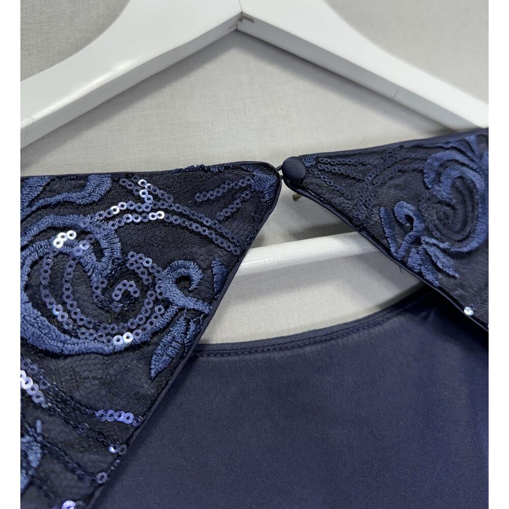 Eliza J Sequin Embroidered Chiffon Formal Gown Womens 12 Navy Maxi Dress Evening - Picture 8 of 16